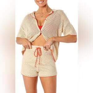 NWT- Petal & Pup Val Open Stitch Short Sleeve Button-Up Shirt- Size M